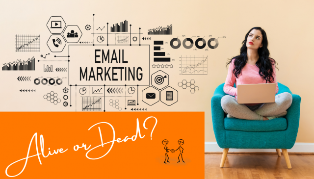 Email Marketing - Alive or Dead? A woman sitting on a chair with a laptop thinking